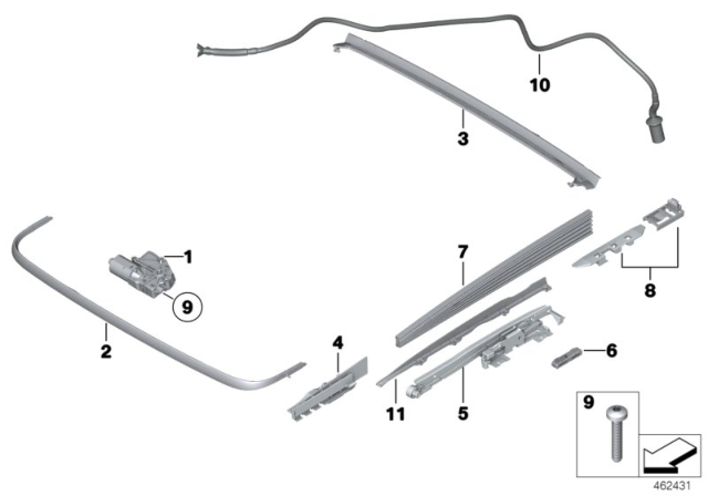 2011 BMW 750Li Single Parts For Sliding Lifting Roof Diagram