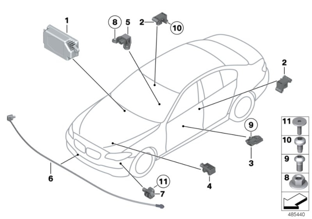 2012 BMW 535i Sensor, Front Diagram for 65779159315