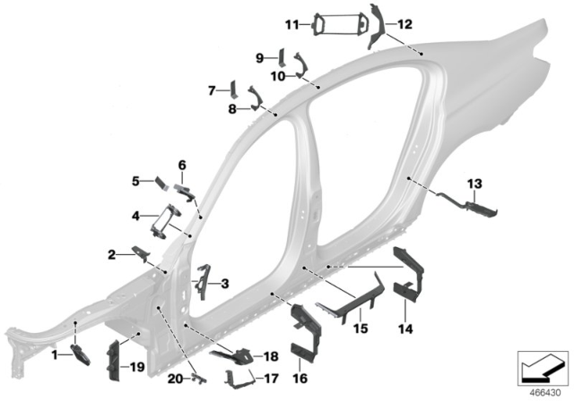 2020 BMW 740i Cavity Shielding, Side Frame Diagram