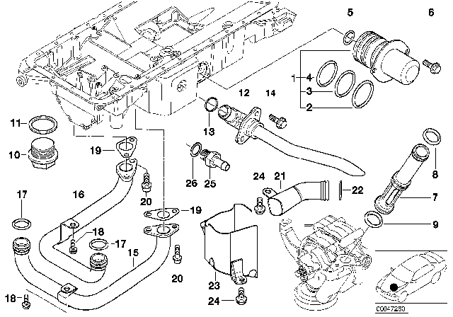 2003 BMW Z8 Oil Pan Upper Part And Connecting Lines Diagram