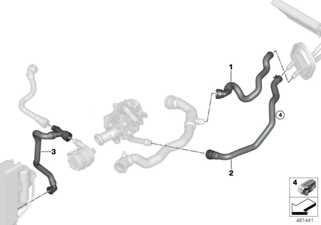 2019 BMW 440i Gran Coupe Cooling Water Hoses Diagram