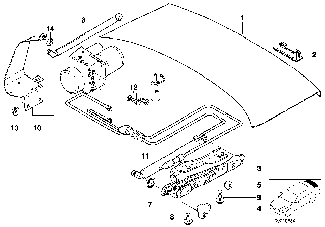 1998 BMW 740i Left Trunk Lid Hinge Diagram for 41628398953