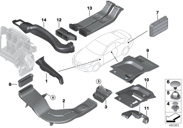 2013 BMW 650i xDrive Air Duct, Rear Cabin, Rear Right Diagram for 64227225581