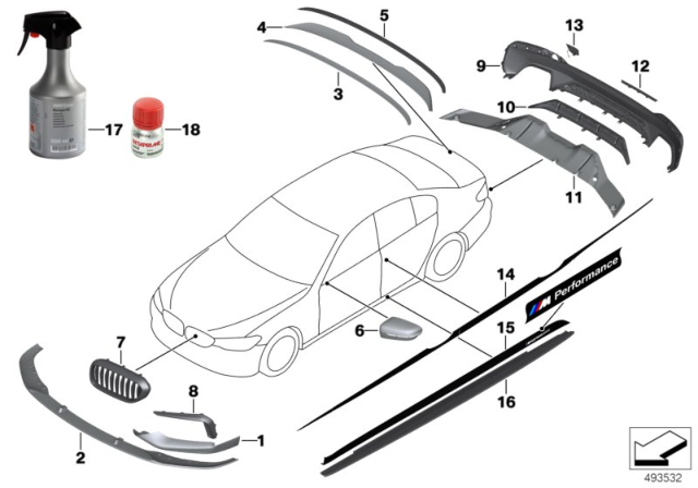 2019 BMW 540i M Performance Aerodynamics Accessories Diagram
