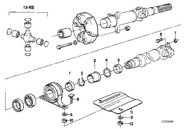 1980 BMW 528i Drive Shaft Attaching Parts Center Bearing Diagram