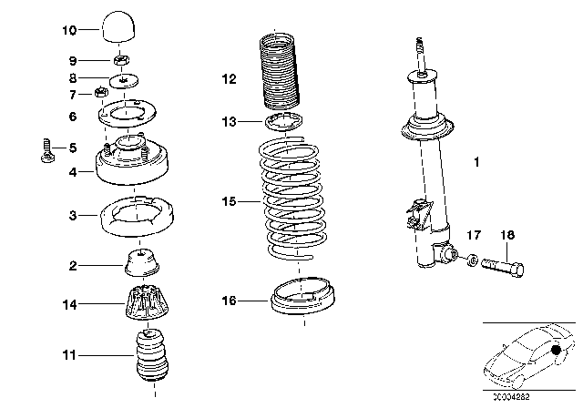 1991 BMW 735i Rear Spring Strut, Levelling Device, M Sport Chass. Diagram