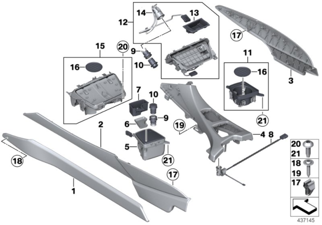2018 BMW M6 Mounted Parts For Centre Console Diagram
