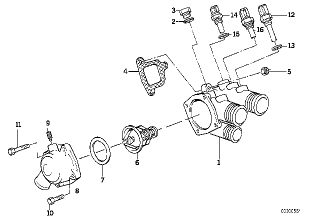 1990 BMW 535i Cooling System - Thermostat Housing Diagram