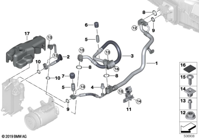 2019 BMW 540i xDrive Suction Pipe Evaporator-Compressor Diagram for 64539321598
