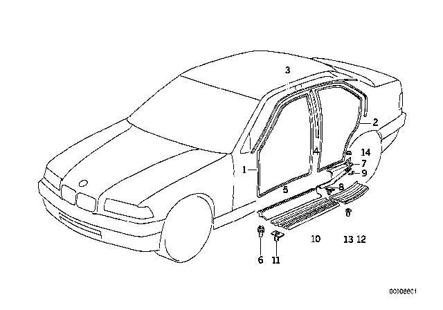 1992 BMW 325i Edge Protection Rear Diagram for 51728196290