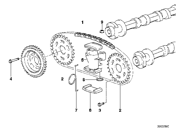 1997 BMW 540i Timing Gear Timing Chain Top Diagram 1