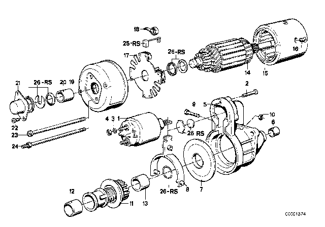 1987 BMW M6 Repair Kit Starter Motor Diagram for 12411268377