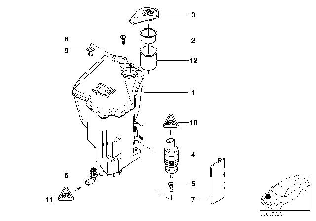 2004 BMW 325xi Windshield Cleaning Container Diagram