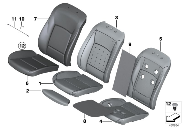 2015 BMW 535i xDrive Foam Section, Comfort Backrest, A/C,Left Diagram for 52107310261