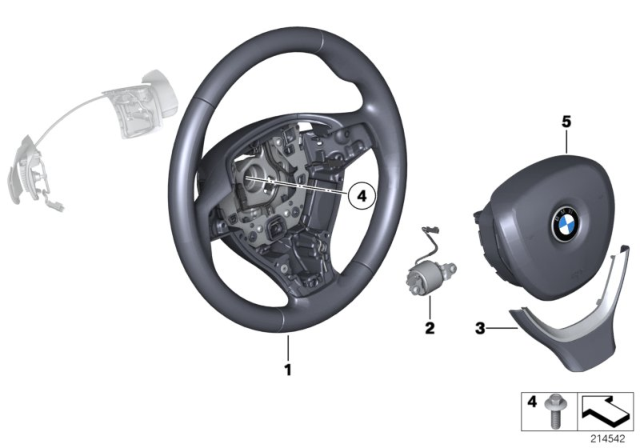 2016 BMW 550i Sport Steering Wheel, Airbag, Multifunction / Paddles Diagram