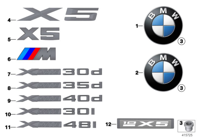2010 BMW X5 M Emblems / Letterings Diagram 2