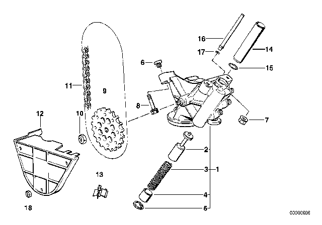 1997 BMW 850Ci Lubrication System / Oil Pump With Drive Diagram