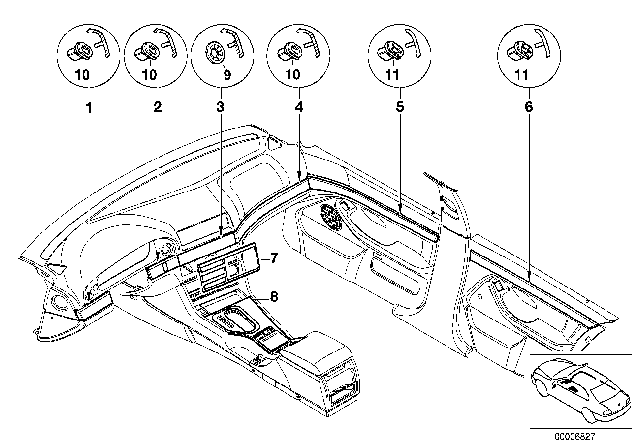 2002 BMW 530i Wooden Strip,Instrument Panel Centre. Left Diagram for 51458159745