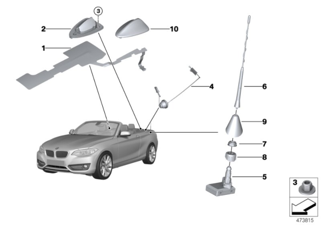 2020 BMW 230i xDrive Components, Radio Antenna Diagram
