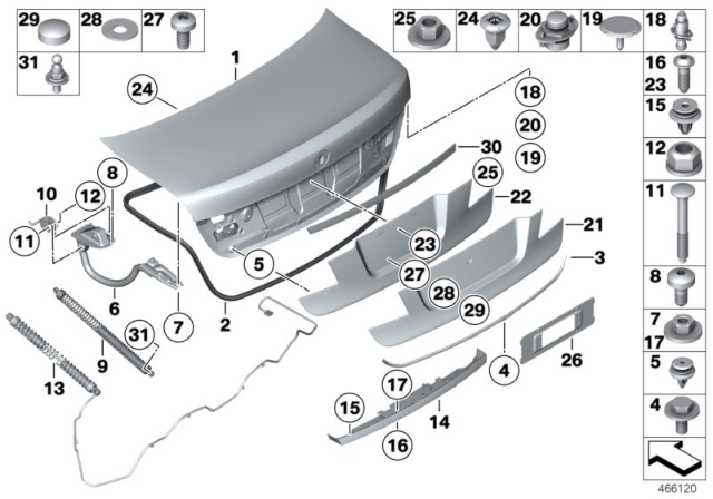 2015 BMW 750i Single Components For Trunk Lid Diagram