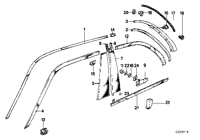 1984 BMW 318i Moulding Roof Left Diagram for 51131884451