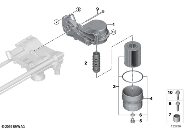 2008 BMW 550i Lubrication System - Oil Filter Diagram
