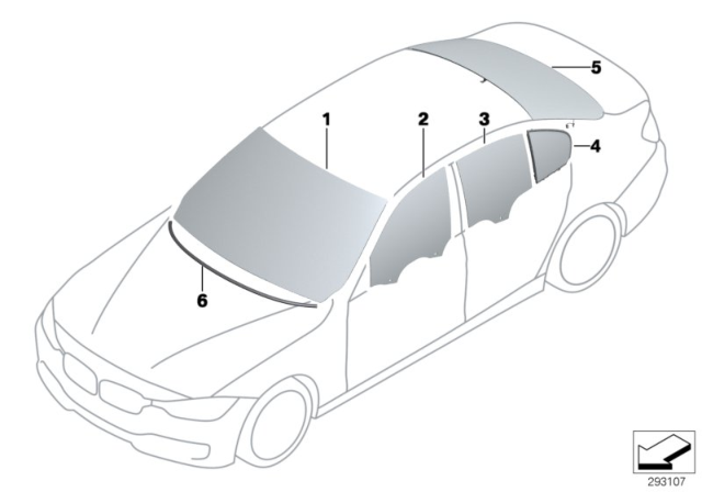2017 BMW 330e Glazing Diagram