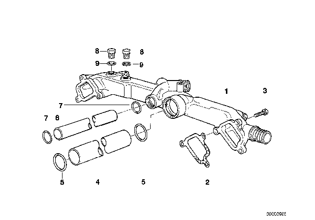 1997 BMW 540i Cooling System Pipe Diagram