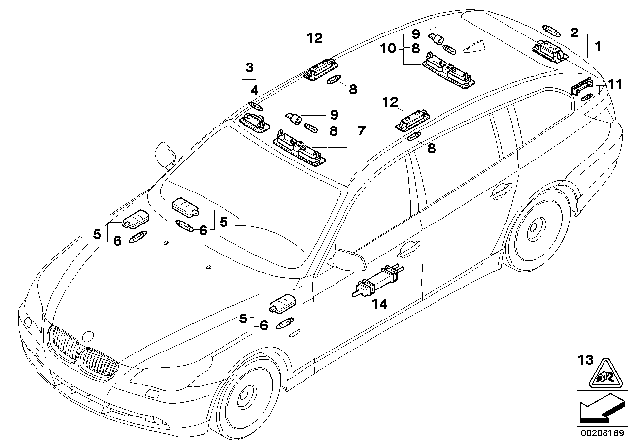 2008 BMW 535xi Interor Reading Light Front Diagram for 63316962058