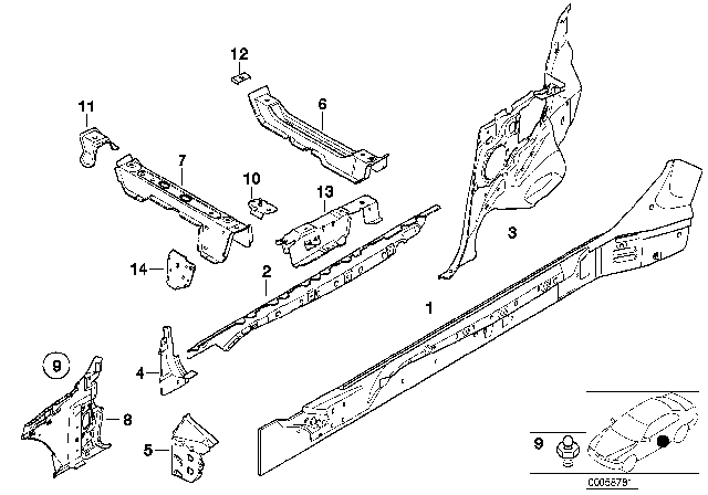 2006 BMW M3 Single Components For Body-Side Frame Diagram
