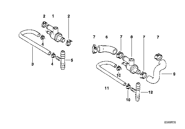 1987 BMW 325is Additional Thermostat / Water Hose Diagram