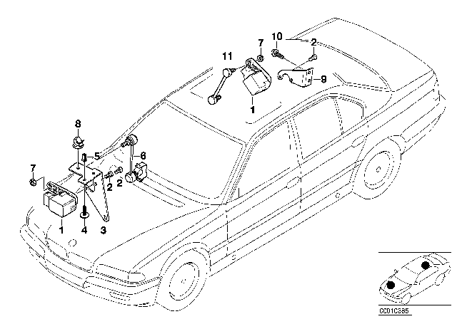 2000 BMW 740i Sensor Bracket Headlight Aim Control Diagram for 37141182644