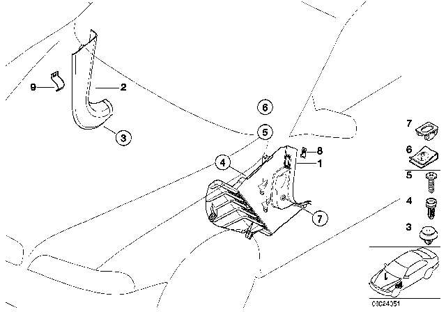 1997 BMW 540i Trim Panel Leg Room Diagram