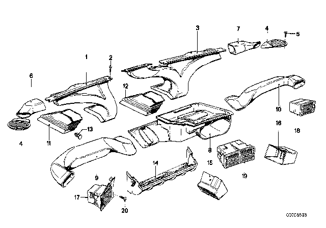 1985 BMW 528e Outflow Nozzles / Covers Diagram
