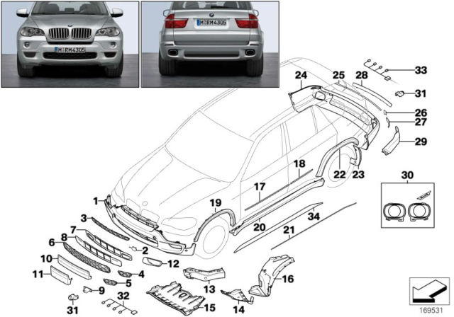 2009 BMW X5 Reflector Right Diagram for 63217158950