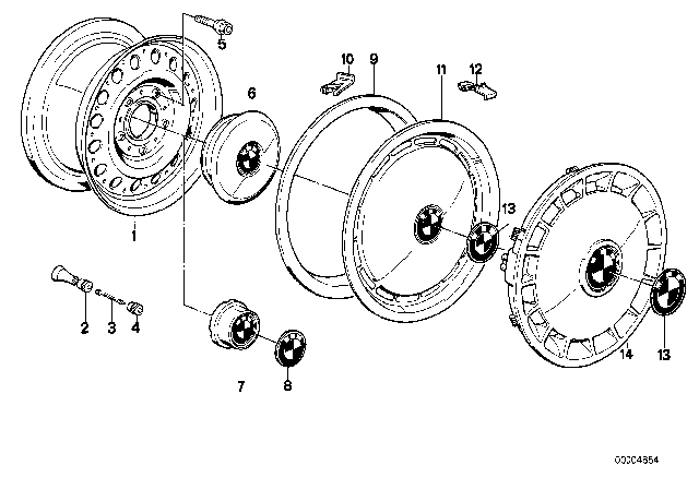 1988 BMW 528e Hub Cap Diagram for 36131179141
