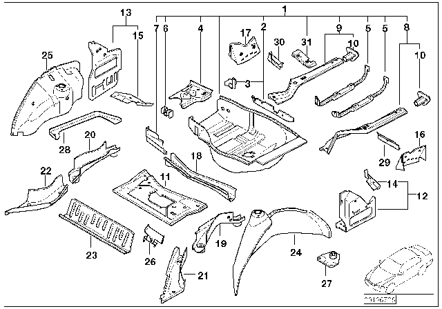 2007 BMW 750i Trunk Floor Diagram for 41127044061