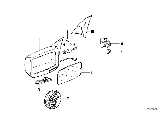 1993 BMW 535i Mirror Glass Plugged-In Diagram for 51161938037