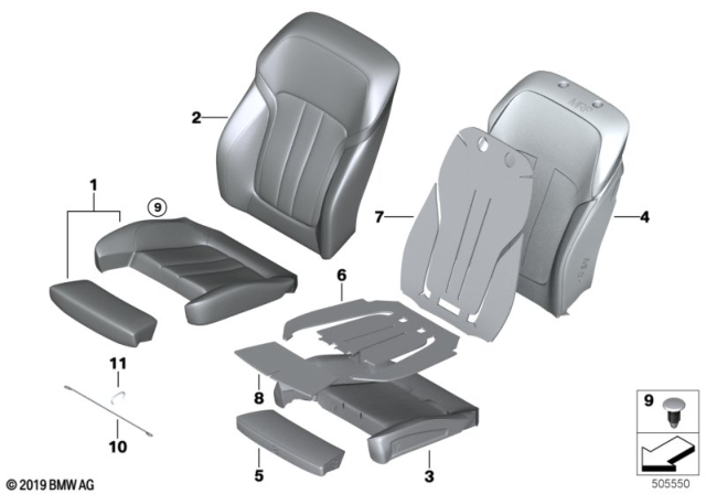2019 BMW 540i Seat, Front, Cushion & Cover Diagram 2