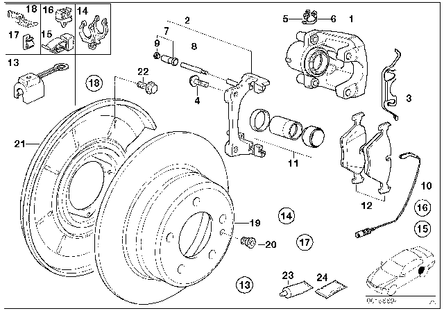 1997 BMW 840Ci Rear Wheel Brake, Brake Pad Sensor Diagram