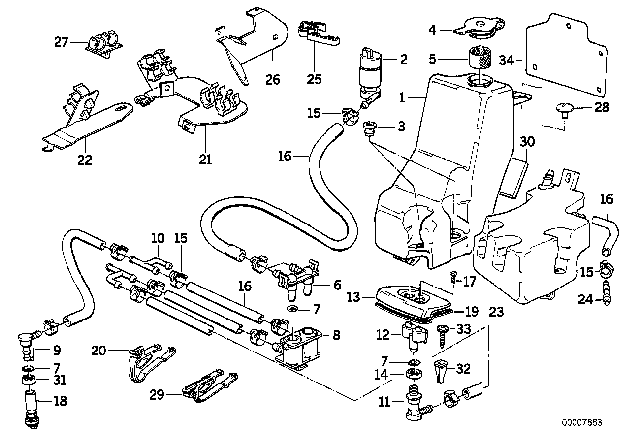 1991 BMW 750iL Spray Nozzle Diagram for 61671378619