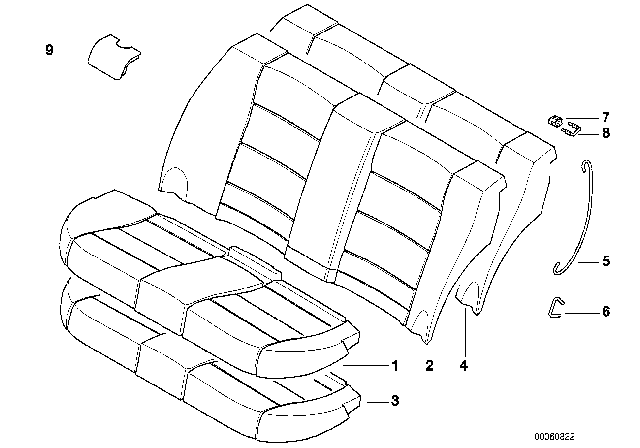 2000 BMW 323i Backrest Upholstery Diagram for 52208236150