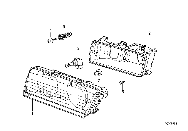 1993 BMW 320i Single Components For Headlight Diagram