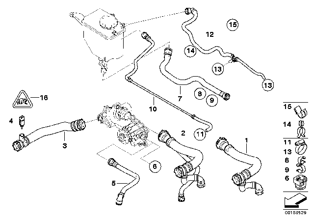 2007 BMW 550i Cooling System - Water Hoses Diagram