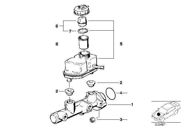 1993 BMW 320i Brake Master Cylinder / Expansion Tank Diagram