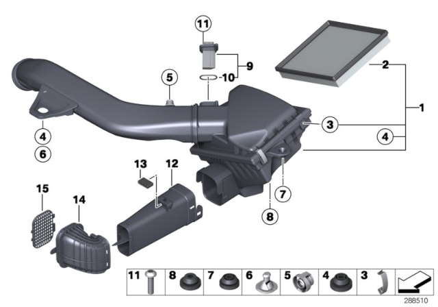 2015 BMW 335i Intake Silencer / Filter Cartridge Diagram