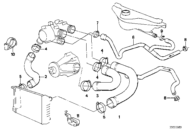 1991 BMW 535i Cooling System - Water Hoses Diagram