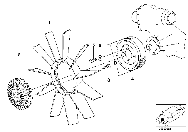 1997 BMW 740i Cooling System - Fan / Fan Coupling Diagram