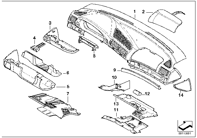 1997 BMW 740iL Trim Panel, Knee Protector Diagram for 51458184031