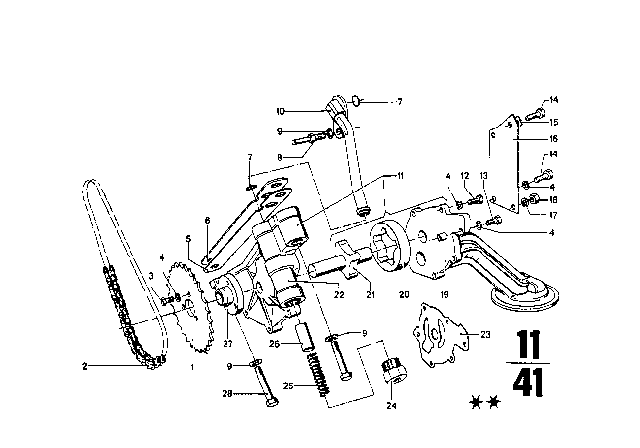 1973 BMW 2002tii Lubrication System / Oil Pump With Drive Diagram 1